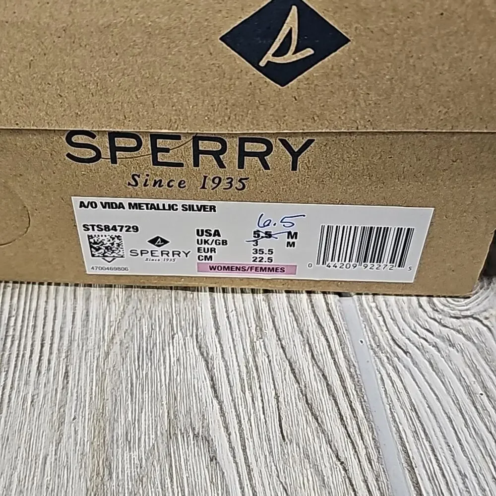 Sperry Vida Metallic Silver Boat Shoes Loafers Womens Size 6.5 NEW